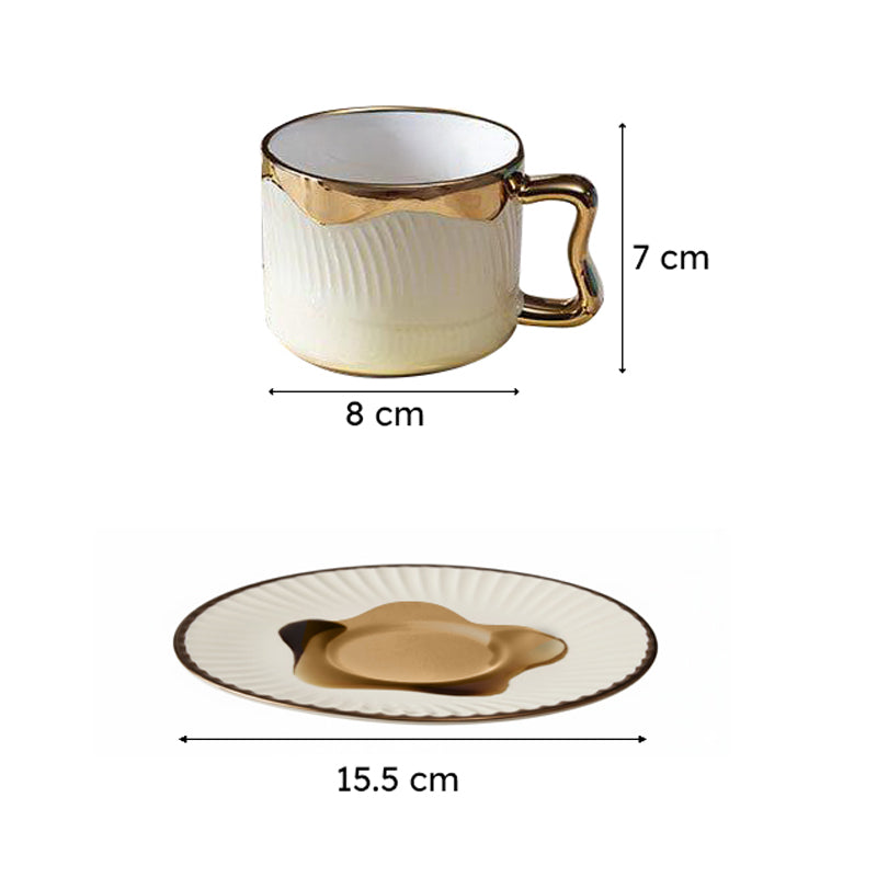Luxury Porcelain Ivory & Gold Tea Cup and Saucer Set - 18 Piece Collection