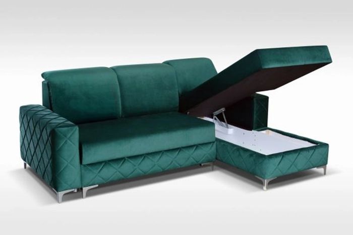 L-Shaped Sofa-cum-Bed | Green Colour | 2 Extensions