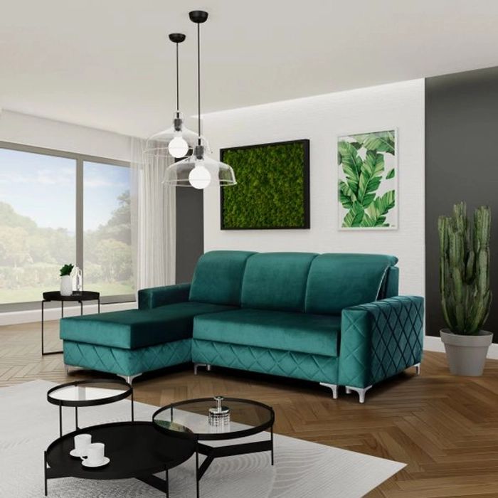 L-Shaped Sofa-cum-Bed | Green Colour | 2 Extensions