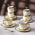 Luxury Porcelain Ivory & Gold Tea Cup and Saucer Set - 18 Piece Collection