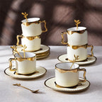 Luxury Porcelain Ivory & Gold Tea Cup and Saucer Set - 18 Piece Collection