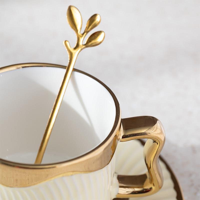 Luxury Porcelain Ivory & Gold Tea Cup and Saucer Set - 18 Piece Collection