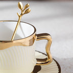 Luxury Porcelain Ivory & Gold Tea Cup and Saucer Set - 18 Piece Collection
